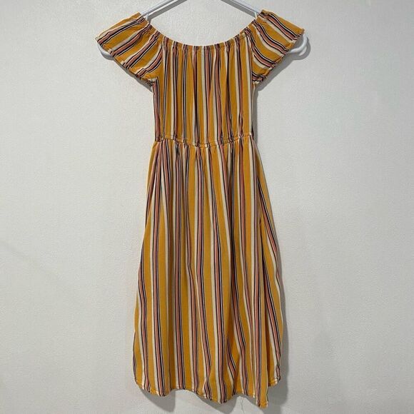Art Class Girls Size S (6/6X) Yellow Striped Off-Shoulder Romper Dress - Picture 2 of 5